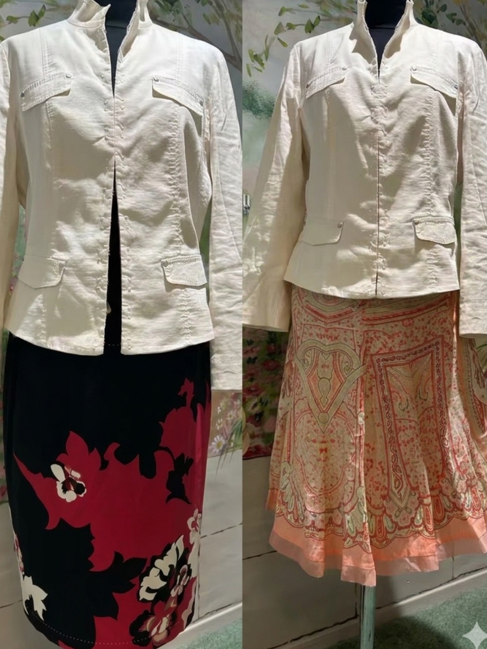 3pc Vintage Elie Tahari Bundle Linen Blend Jacket & Premium Silk/Linen Skirts